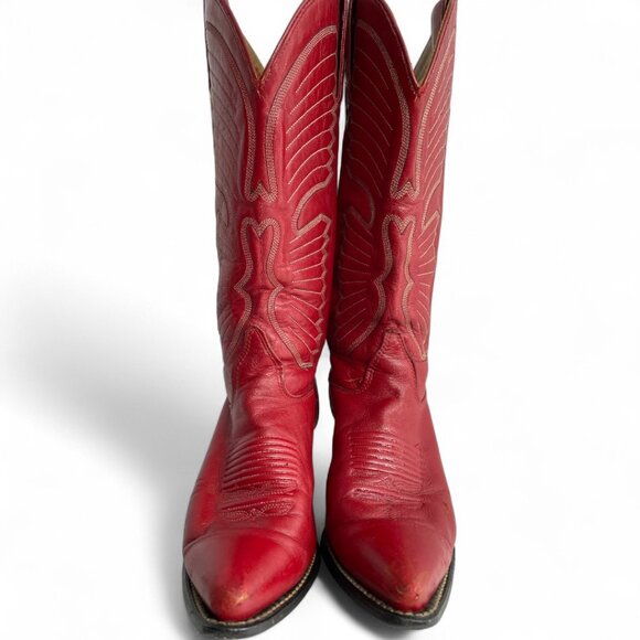Texas Red Leather Western Cowboy Cowgirl Boots Women's 6.5 M - Picture 5 of 14